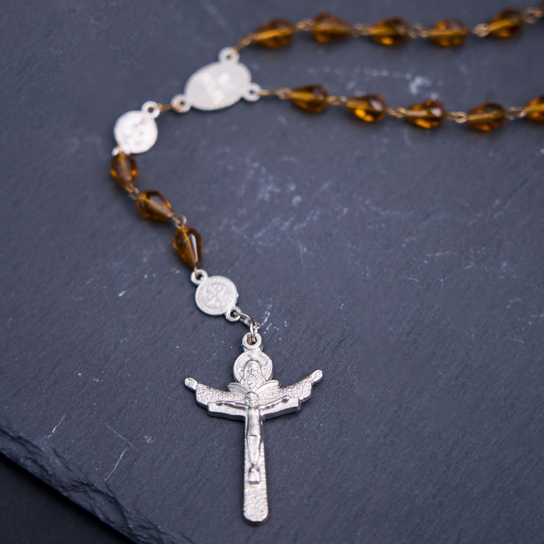 Dark Brown Teardrop Shaped Beads Trinity & St. Benedict Rosary