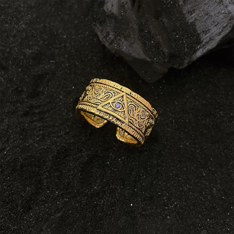 Christianartworkshop Retro Heavy Style Eye of God Pattern Golden Ring