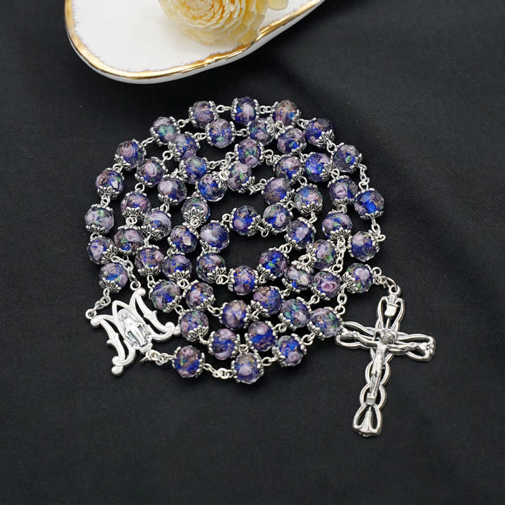 Glazed Crystal Rose Flower Beads Rosary