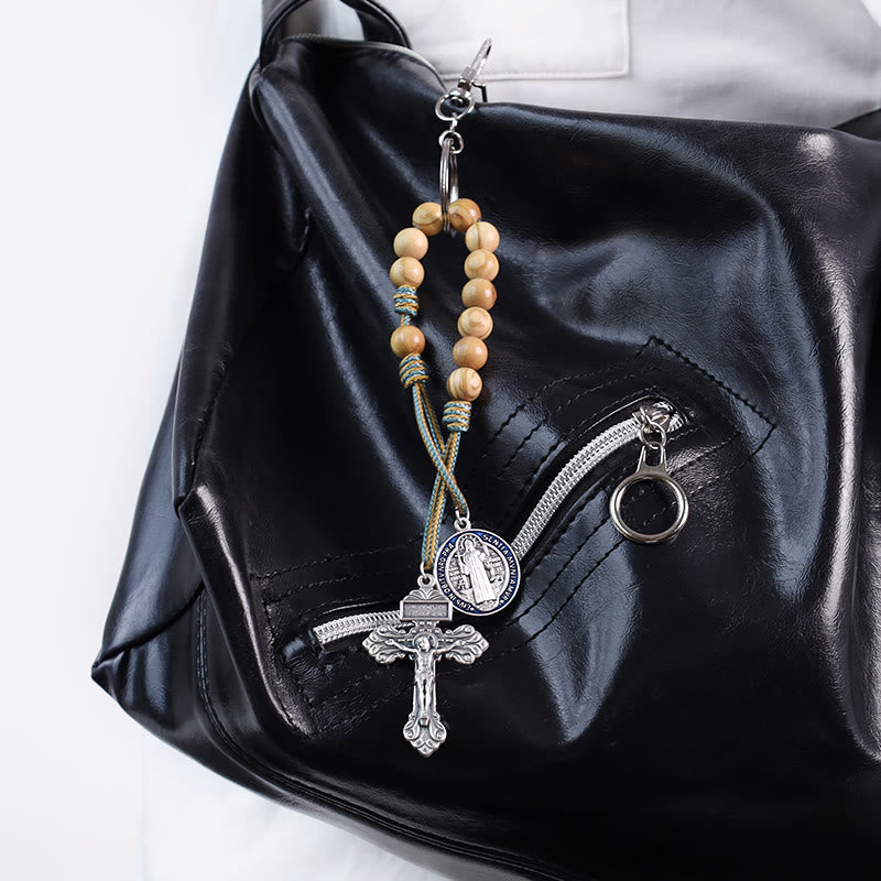 FREE Today: Olive Wood Beads with Saint Benedict Medal & Crucifix Pocket Rosary