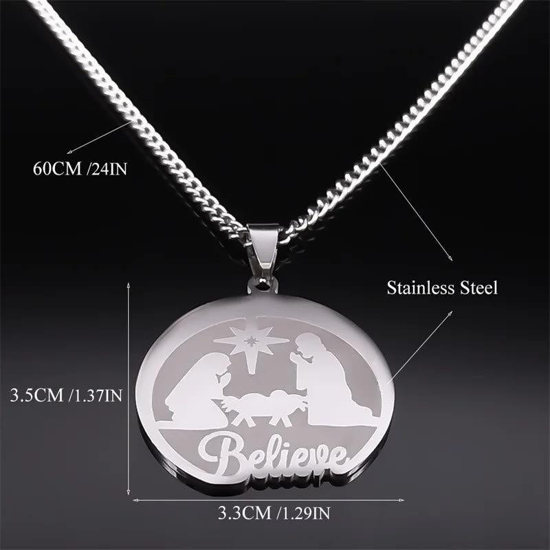 Christianartworkshop Silver Nativity Believe Christmas Gift Necklace