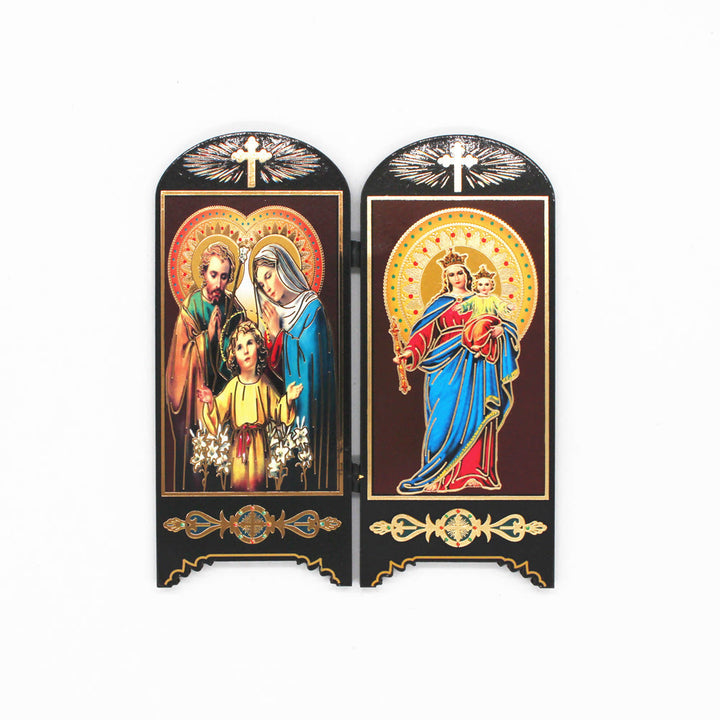 Christian Art Classic Style Brown Wood Board 7 Holy Icons Plaque Flat Desktop Ornaments