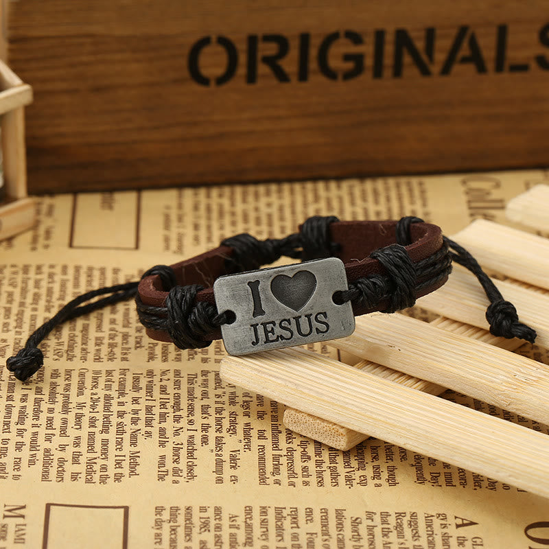 FREE Today: "I Love Jesus" Christian Jewelry Cross Adjustable Leather Bracelet