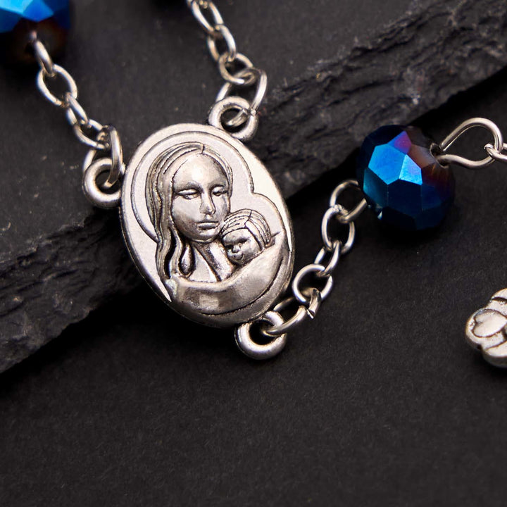 Blue Crystal Gemstone Virgin Mary Bracelet Rosary