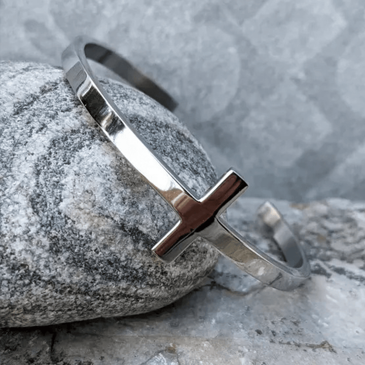 Silver Cross Cuff Bangle Religion Bracelet