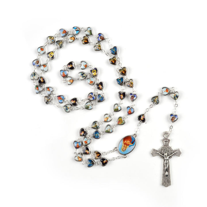 Christianartworkshop Immaculate Heart of Mary & Crucifix of 9*8 mm Heart Multicolor Acrylic Alloy Chain Rosary