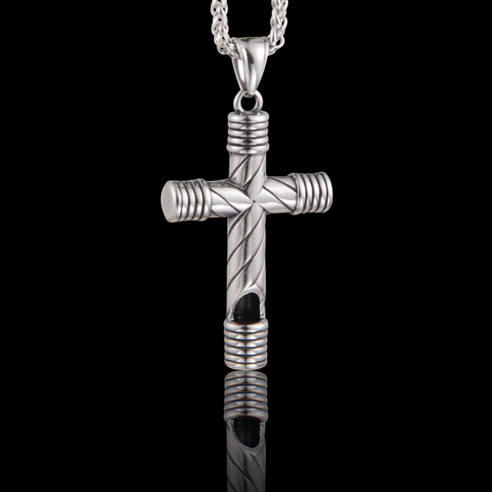 Christian Art Minimalist Style Functional Whistle Cross Titanium Necklace