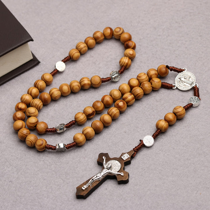 Discount Today: Olive Wood Saint Benedict Bead Rosary and Cross