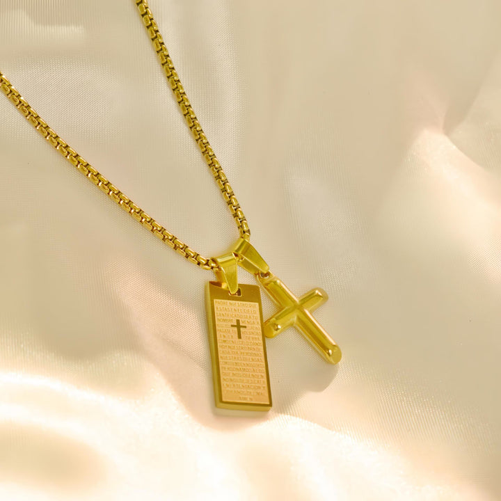 Classic Style Bible Prayer Scripture Madal Cross Golden Necklace