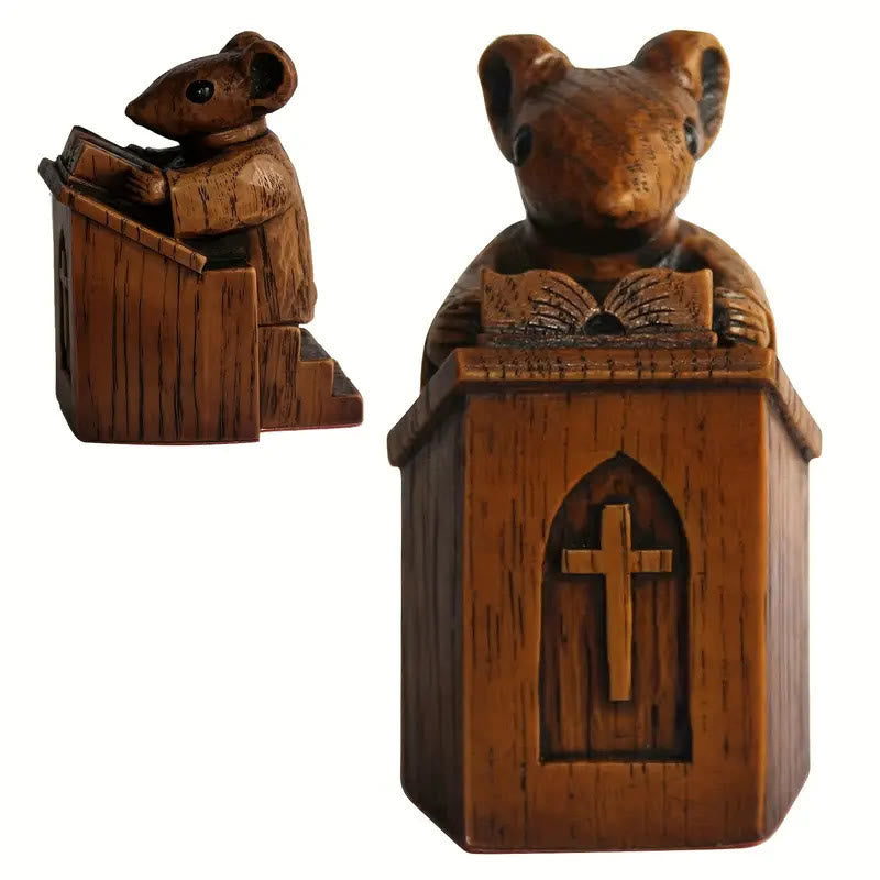 Christian Art Rustic Vintage Style Brown Resin Church Mice Stereoscopic Desktop Ornaments