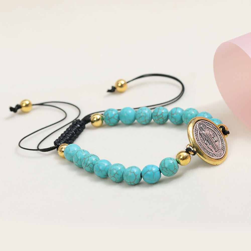 Free Today: Turquoise St. Benedict Prayer Blessing Beaded Bracelet