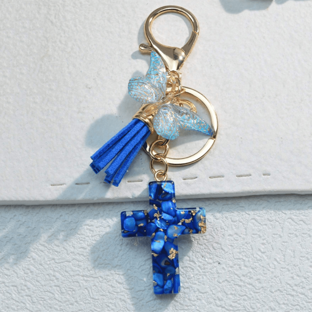 Christianartworkshop 6 Fresh Style Color Resin Butterfly Cross Keychain