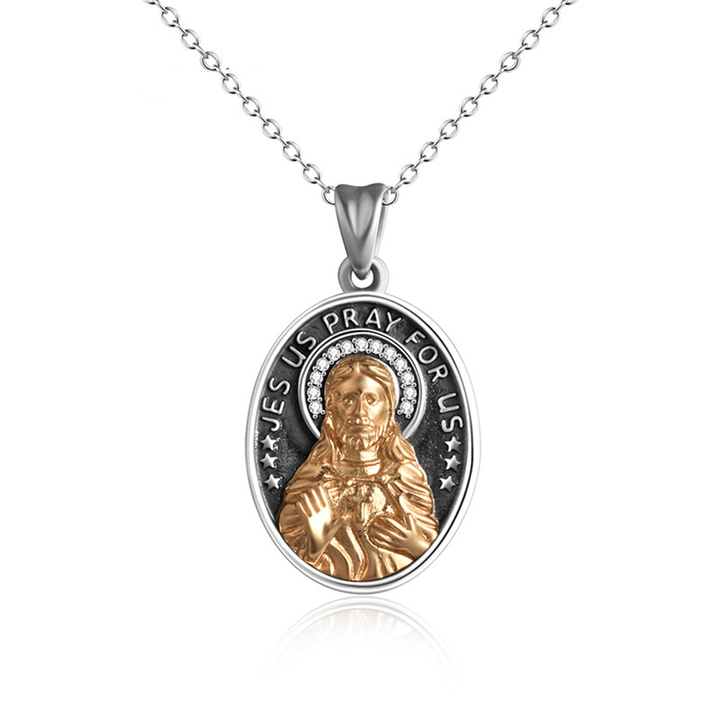 925 Sterling Silver Jesus Scared Heart Zircon-set Necklace