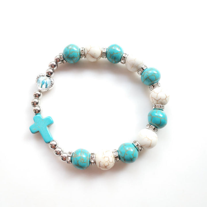 FREE Today: Blue Turquoise Cross Virgin Mary Rosary Bracelet