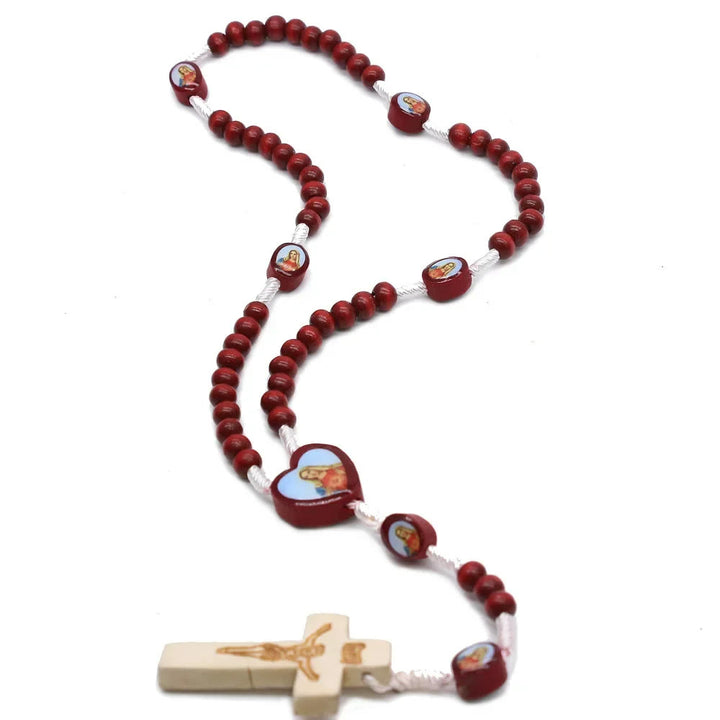 Wine Red Wooden Beads Cross Virgin Mary Hand Held Rosary