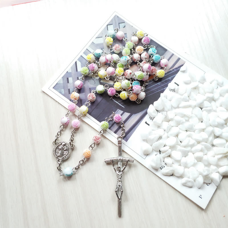 FREE Today: St. Benedict & Jesus Cross Colored Rose Beads Rosary