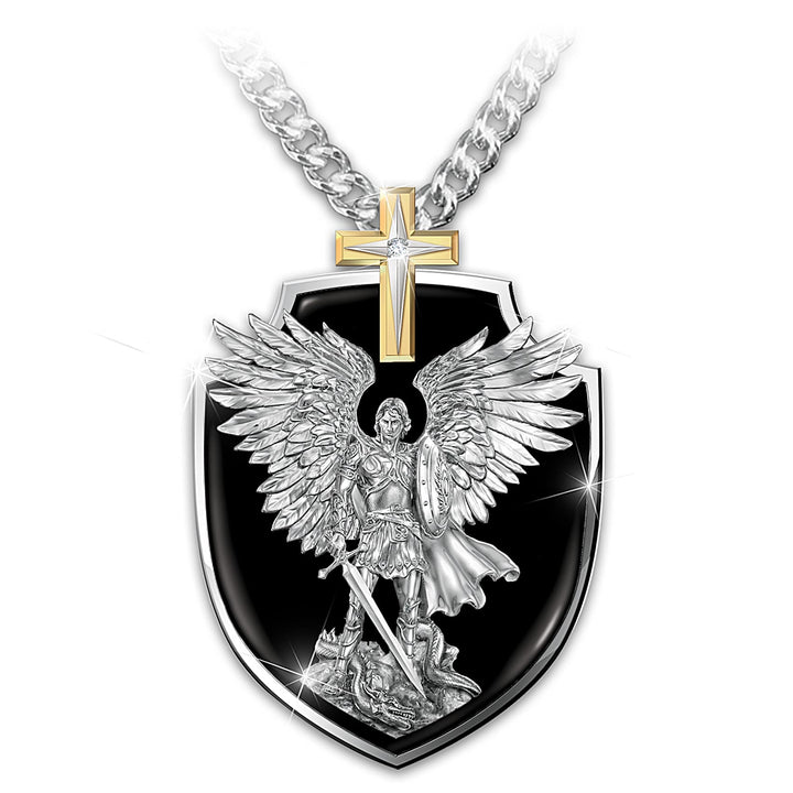 Christian Art Classic Style Cross Knight Wings Lettering Alloy Electroplate Necklace