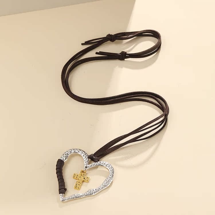 Alloy Heart Cross Pendant Necklace