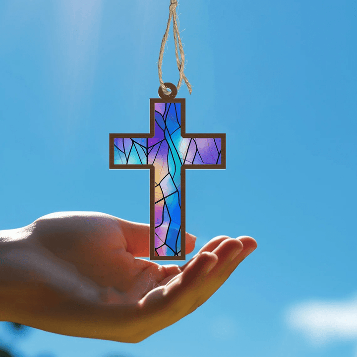 Christian Art Broken Glass Style Cross Suncatcher Christ Ornaments