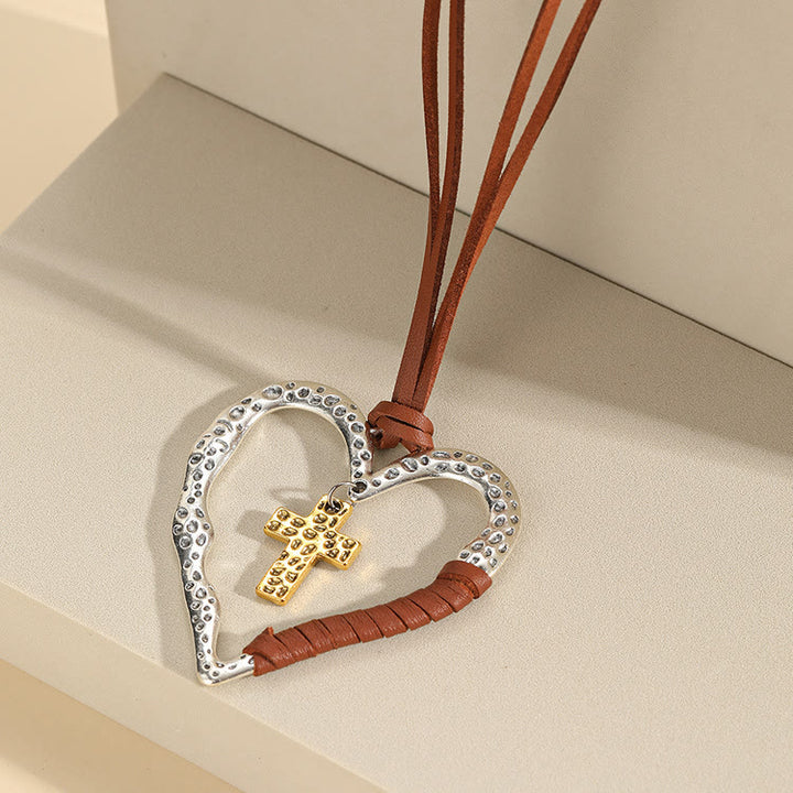 Alloy Heart Cross Pendant Necklace