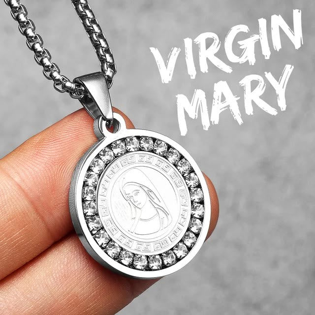 Zircon Set Virgin Mary Titanium Pendant Necklace