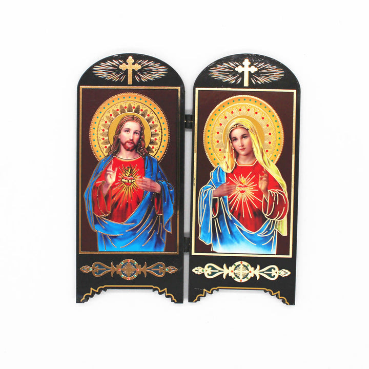 Christian Art Classic Style Brown Wood Board 7 Holy Icons Plaque Flat Desktop Ornaments