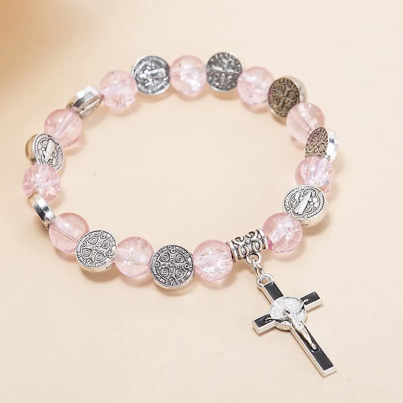 FREE Today: Christ Jesus Cross Alloy Charm Pendant Beaded Bracelet