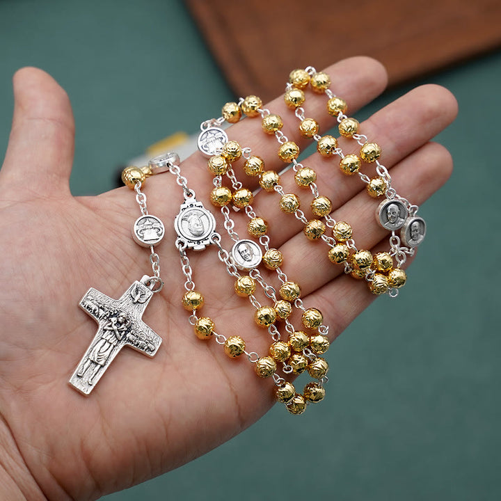 Handmade Alloy Gold Prayer Beads with Jesus Shepherd Crucifix