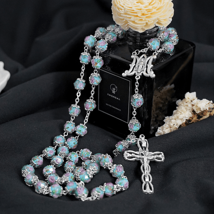 Glazed Crystal Rose Flower Beads Rosary