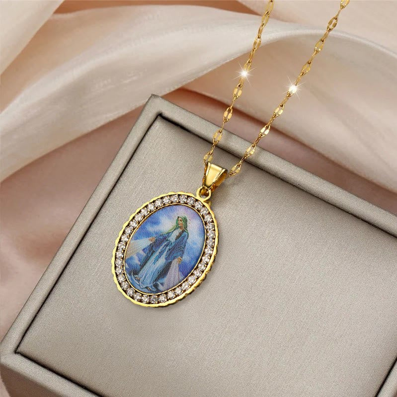 Virgin Mary Painting Necklace Religious Icon Jewelry
