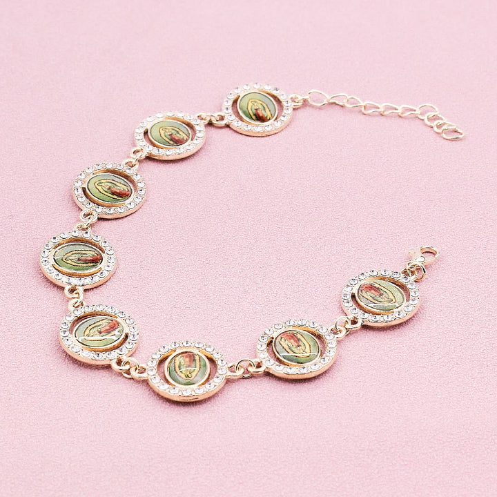 Our Lady of Guadalupe Zircon Round Medals Bracelet