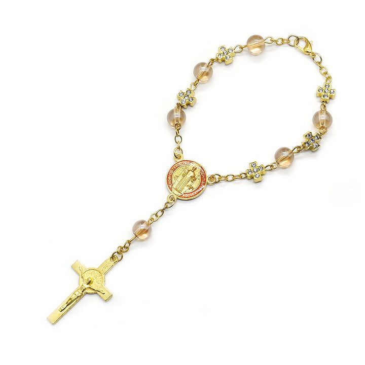 Christ Baptism St. Benedict Glass Bracelet Rosary