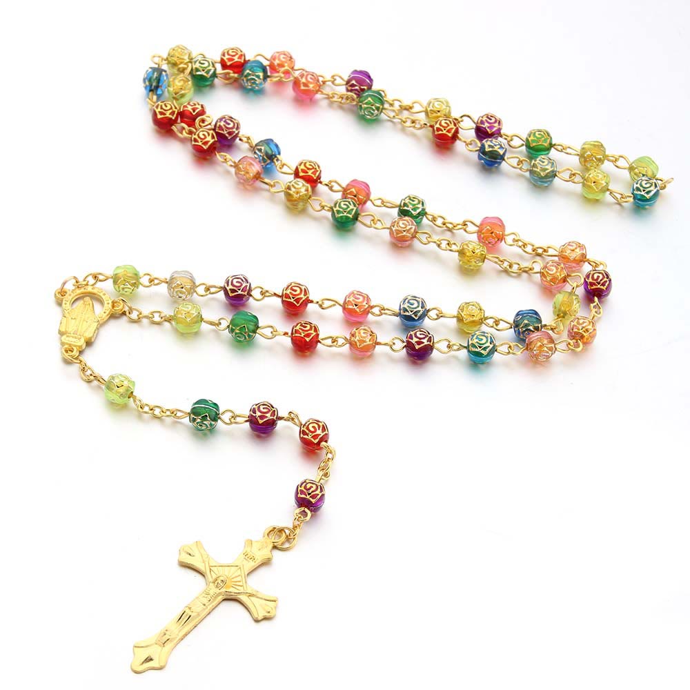 Two-tone Rose Shaped Multicolored Beads Rosary