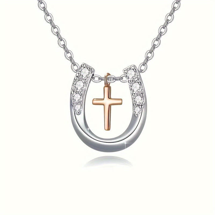 Christianartworkshop Minimalist Style Hollow Horseshoe Cross Pendant Necklace