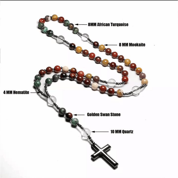 Hematite Cross Pendant Natural Stone Mix Christian Rosary