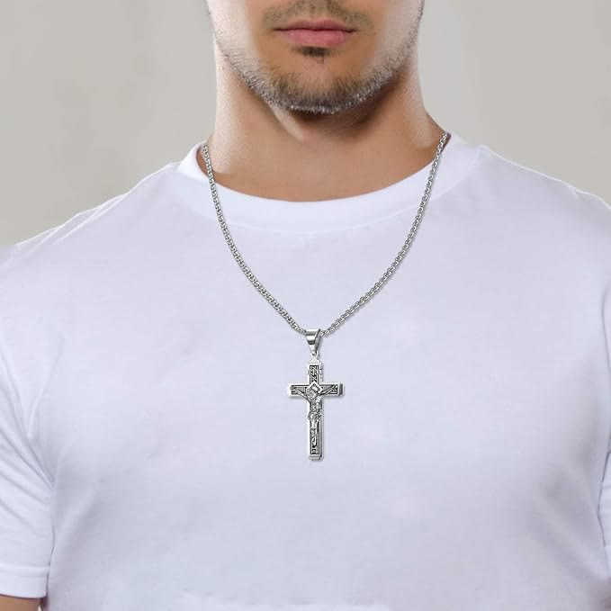 Crafted Jesus Christ Crucifix Titanium Necklace