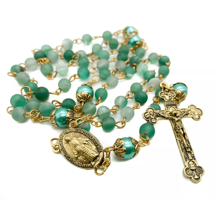 FREE Today: Christian Art Miraculous Medal & Crucifix of 6 mm Round Green Crystal Alloy Chain Rosary