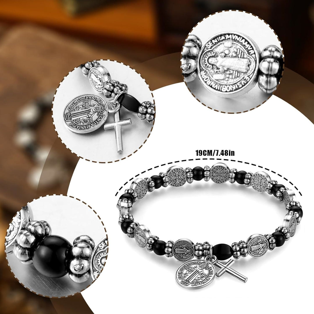 Christianartworkshop Silver St. Benedict Medal Rosary Bracelet