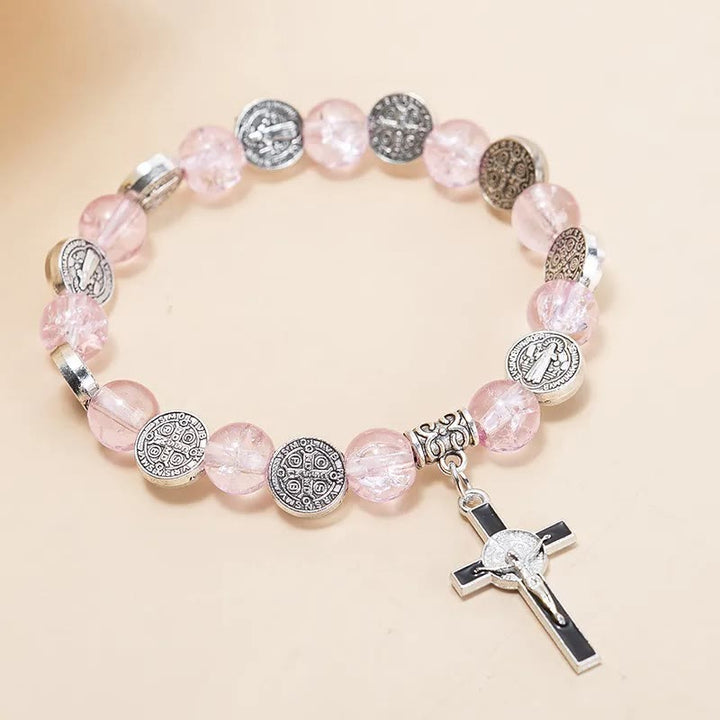 Christianartworkshop Jesus Cross Alloy Charm Pendant Beaded Bracelet