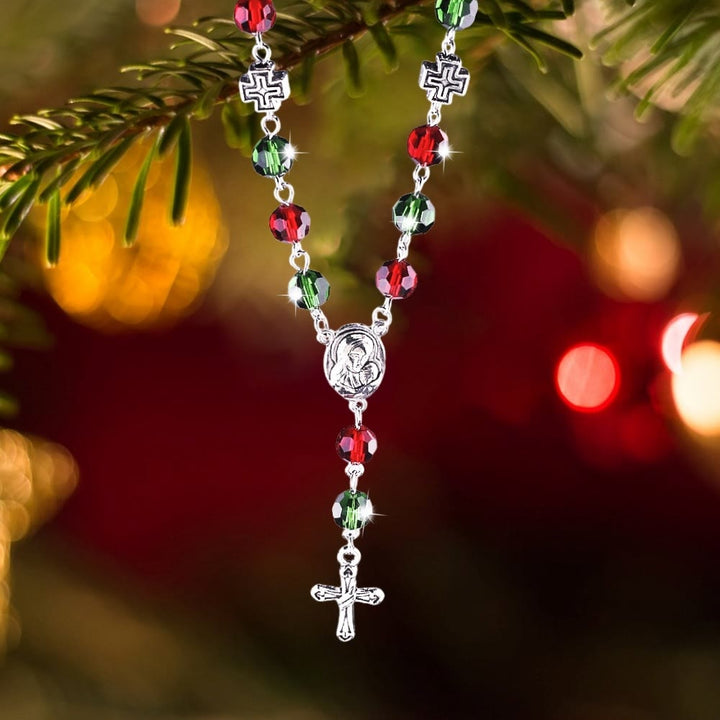 FREE Today: Virgin Mary Red & Green Crystal Rosary Bracelet