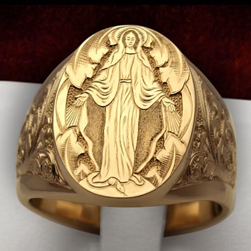 FREE Today: Virgin Mary Blessing Badge Hand Engraved Religious Ring