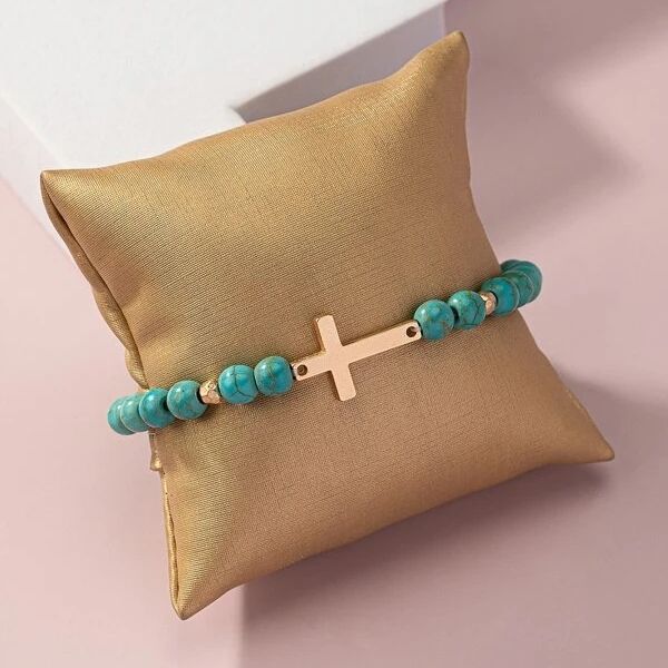 Natural Turquoise Christ Cross Bracelet