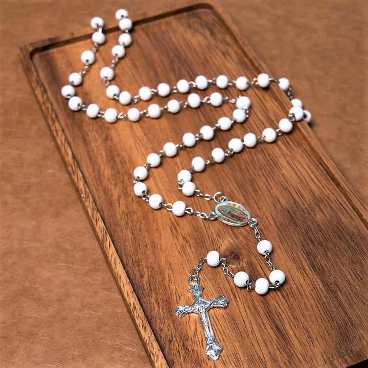 Christianartworkshop Our Lady of Guadalupe & Crucifix of 6 mm Round Multicolor Wood Alloy Chain Rosary