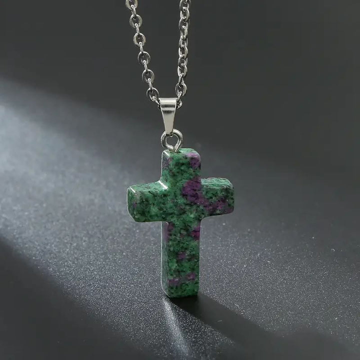 FREE Today: Natural Stone Cross Gemstone Pendant Necklace