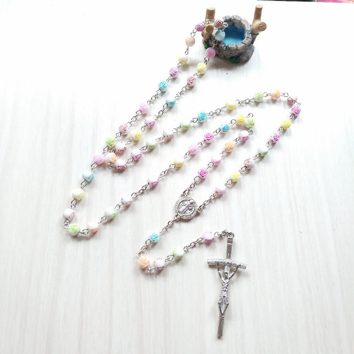 FREE Today: St. Benedict & Jesus Cross Colored Rose Beads Rosary