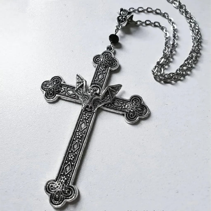 Retro Religious Christian Faith Cross Bat Necklace