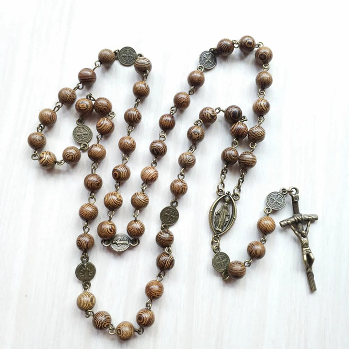 Crucifix St. Benedict Our Lady Medal Wooden Rosary