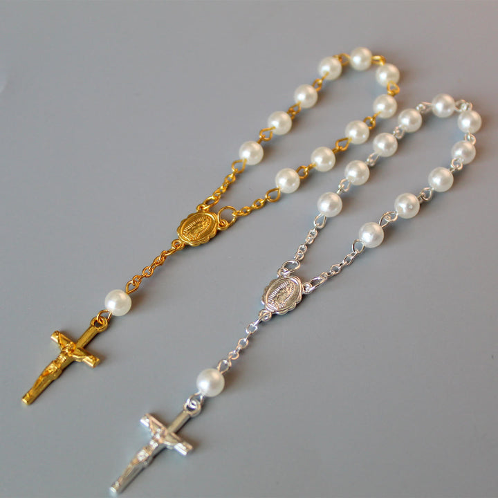 Pearl Beads Mini Rosary for Car/Baptism