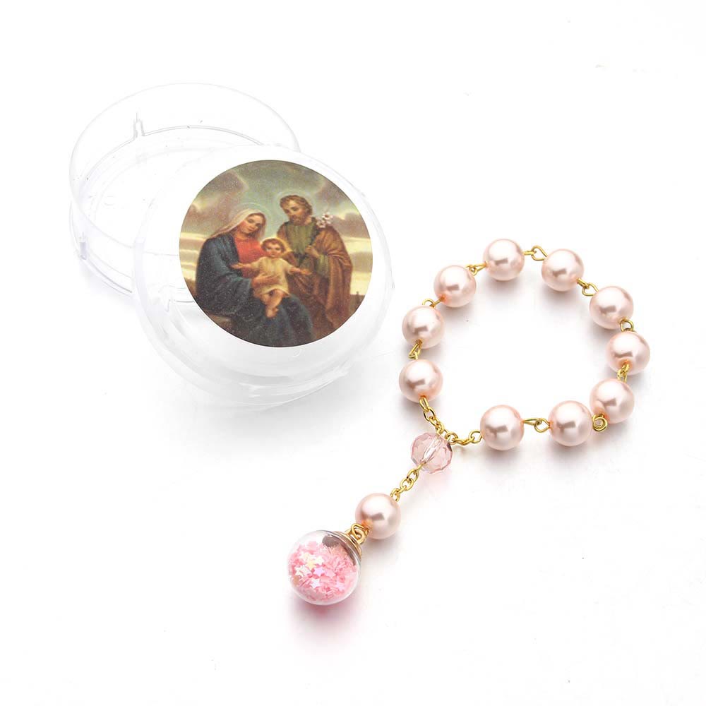 Pink Stars Glass Ball Bracelet Pocket Rosary