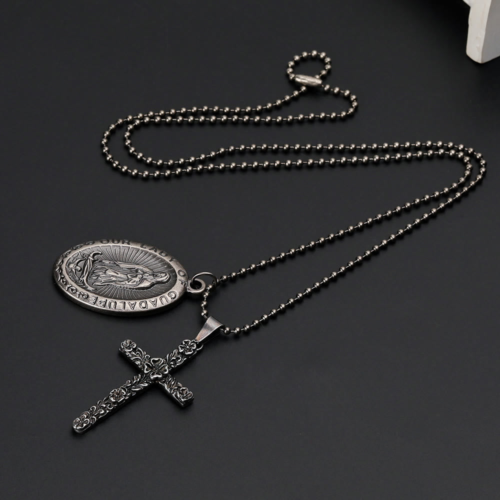 Our Lady of Guadalupe & Cross Exquisite Retro Titanium Necklace